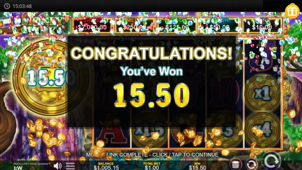 Tampilan visual slot Money Link Moon Goddess dengan nuansa taman malam yang tenang